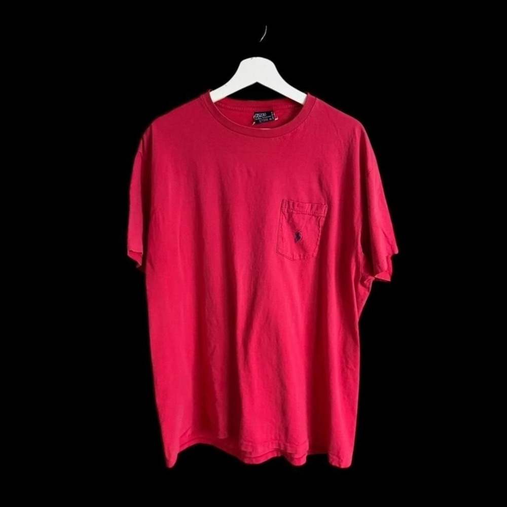 Vintage‎ Polo by Ralph Lauren Single Stitch USA Pocket T Shirt Sz XL Red Faded